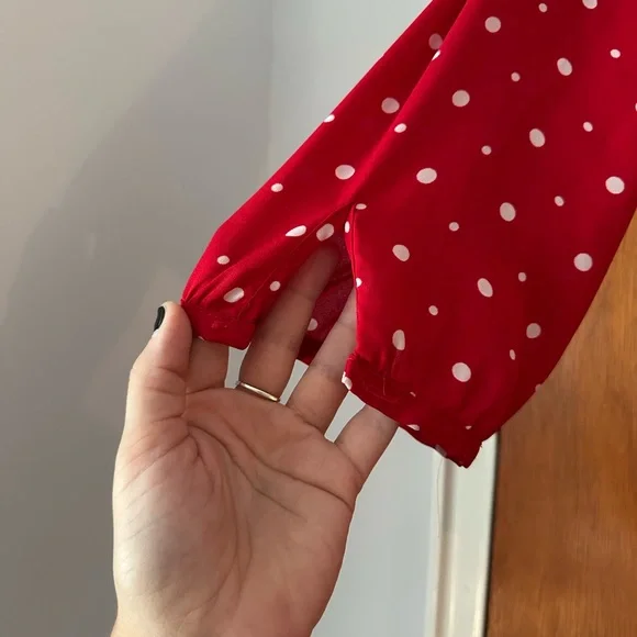 The Limited Scarlet Sheer Blouse with Ivory Polka Dots and Front Tie - Picture 2 of 8